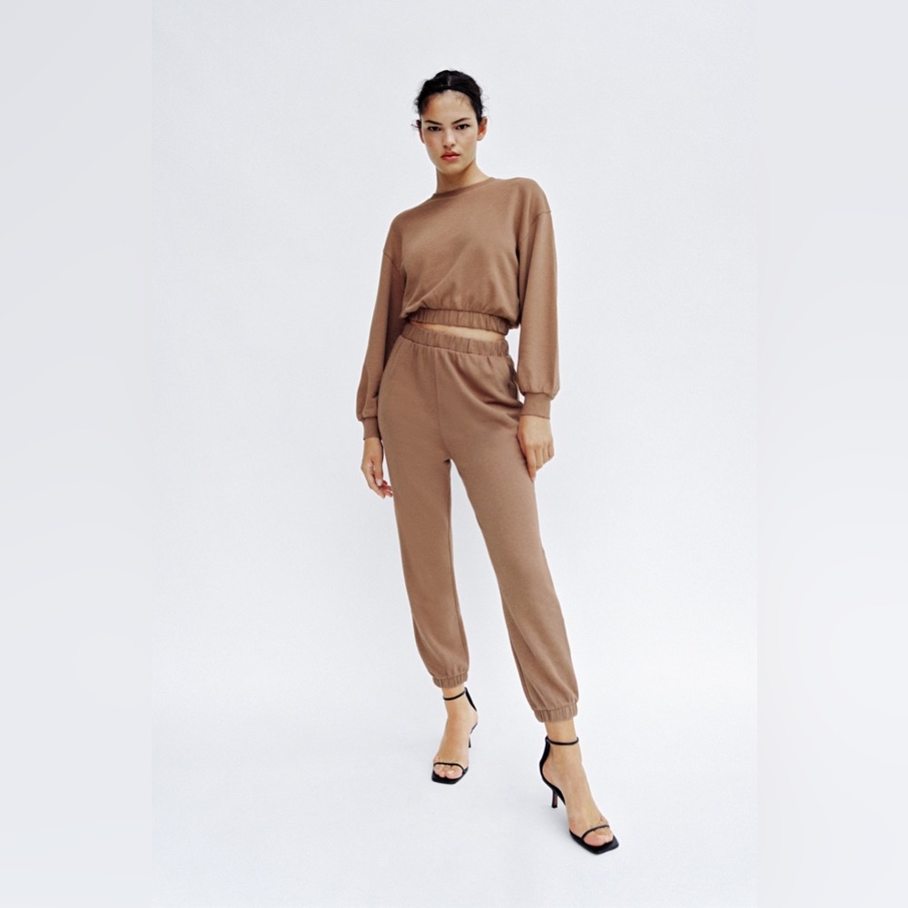 Zara PLUSH JOGGING PANTS • Beige • Size S • NWT - see description